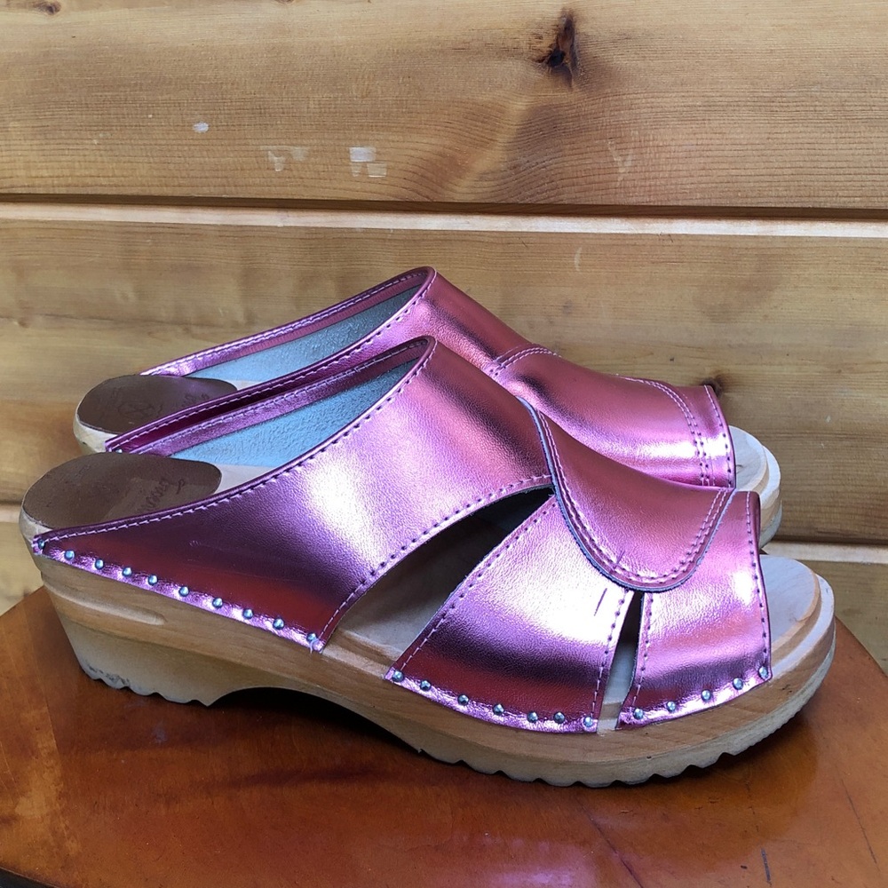 Troentorp of Sweden Mariah Metallic Hot Pink Clog Sandal Leather 8-8.5 38 - Picture 4 of 16